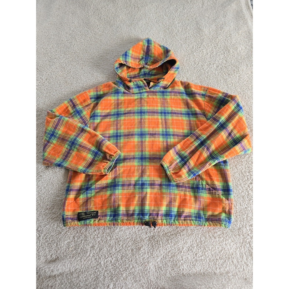 The Vermont Flannel Co Cotton Men's Pullover Hoodie Orange Plaid Sz L USA Made